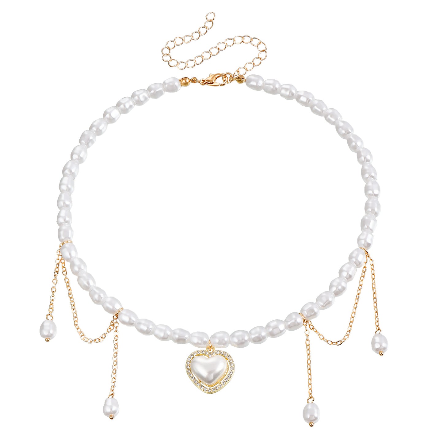 Retro French Style Heart-Shaped Imitation Pearl Pendant Necklace with Plated Alloy Accents for Women