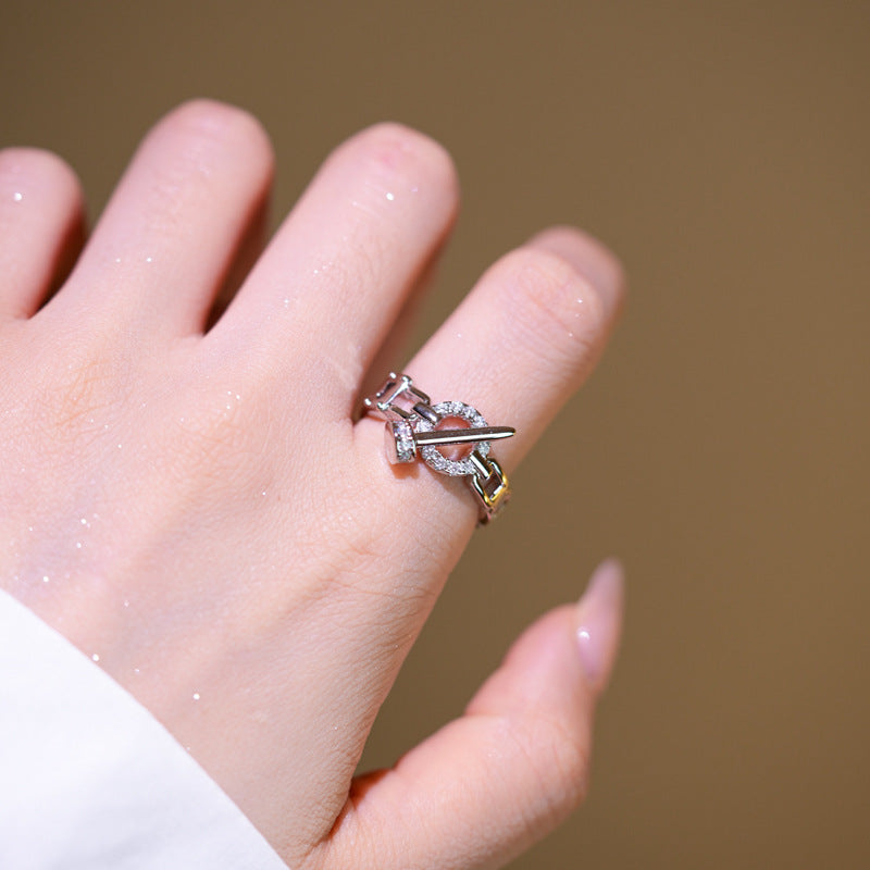 Luxury Minimalist Adjustable Open Ring for Women with Gold-Plated Copper Band and Zircon Stone Accent in Heart and Floral Shape