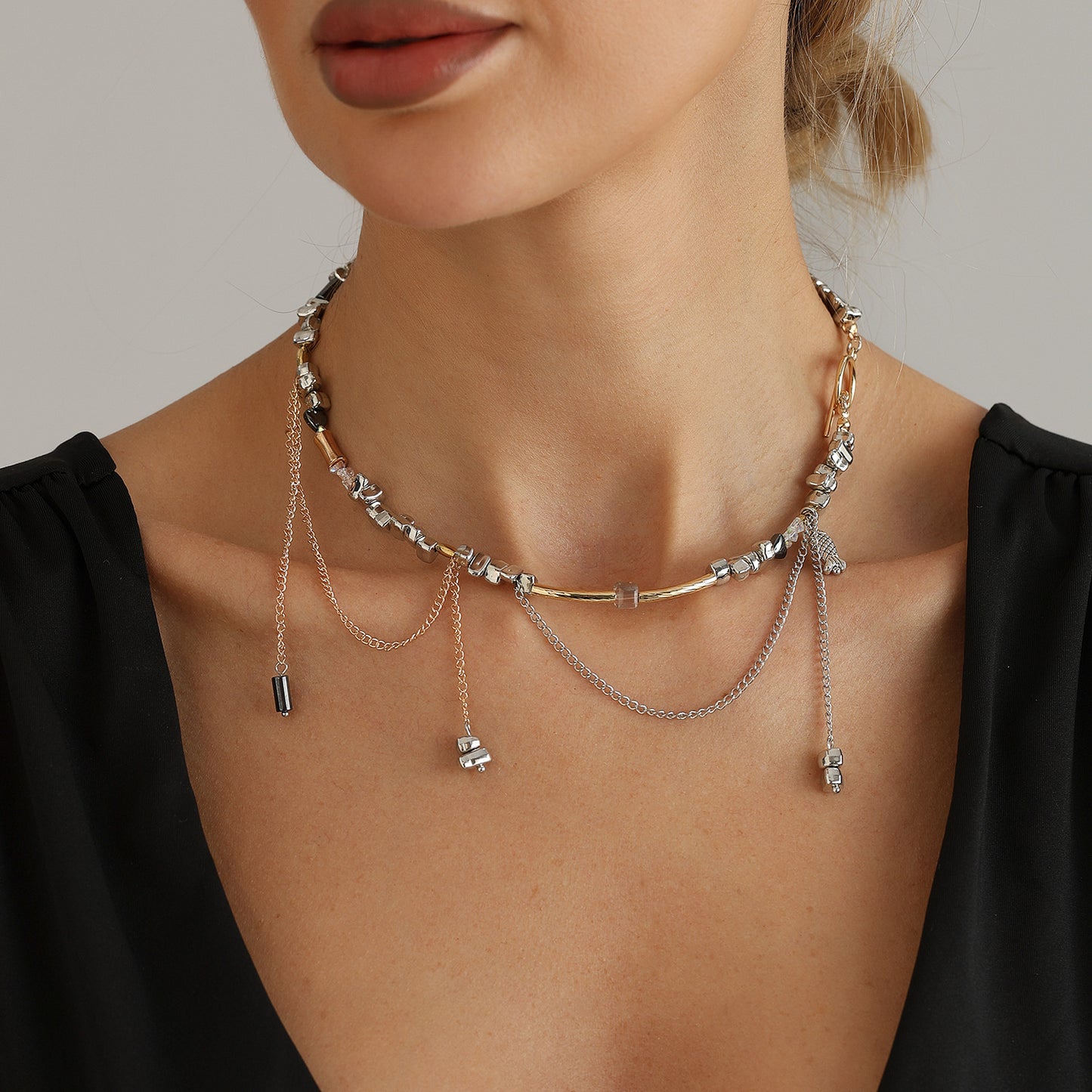 Sweet Streetwear Geometric Alloy Plated Necklace with Tassel for Women