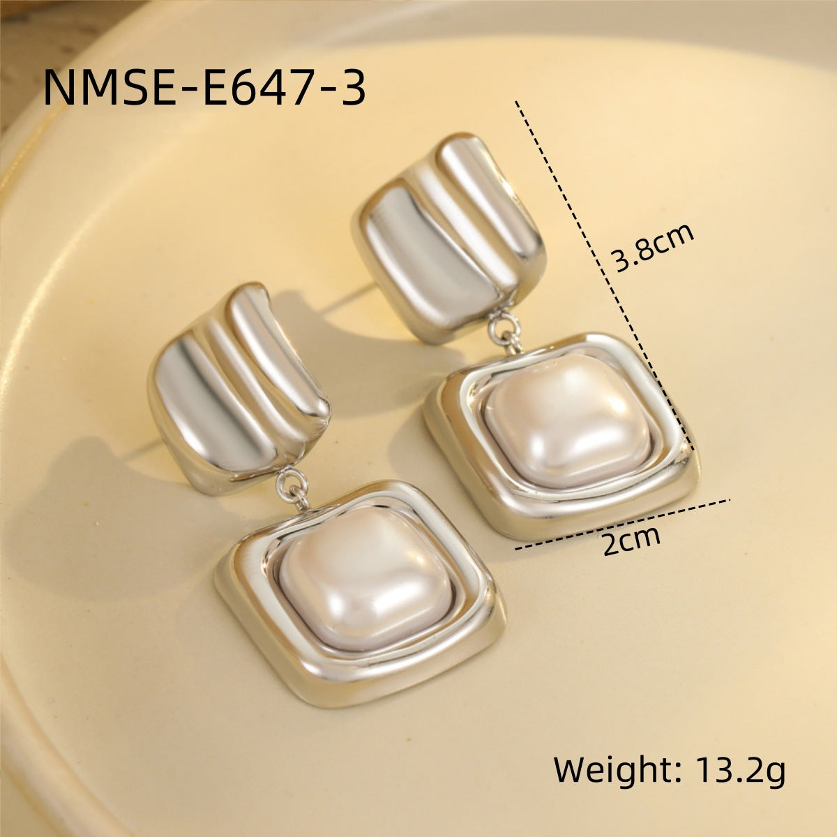 French Vintage Geometric Square Irregular Pearl Earrings for Women Stainless Steel Plated with 18K Gold Luxury Minimalist Fashion Ear Jewelry