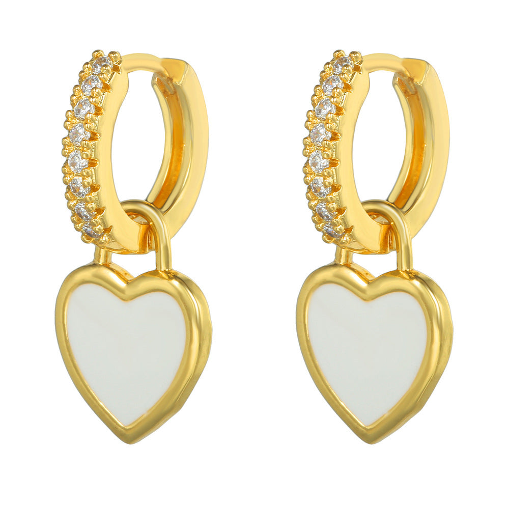 Casual Minimalist Heart Cubic Zirconia Inlay Brass Earrings