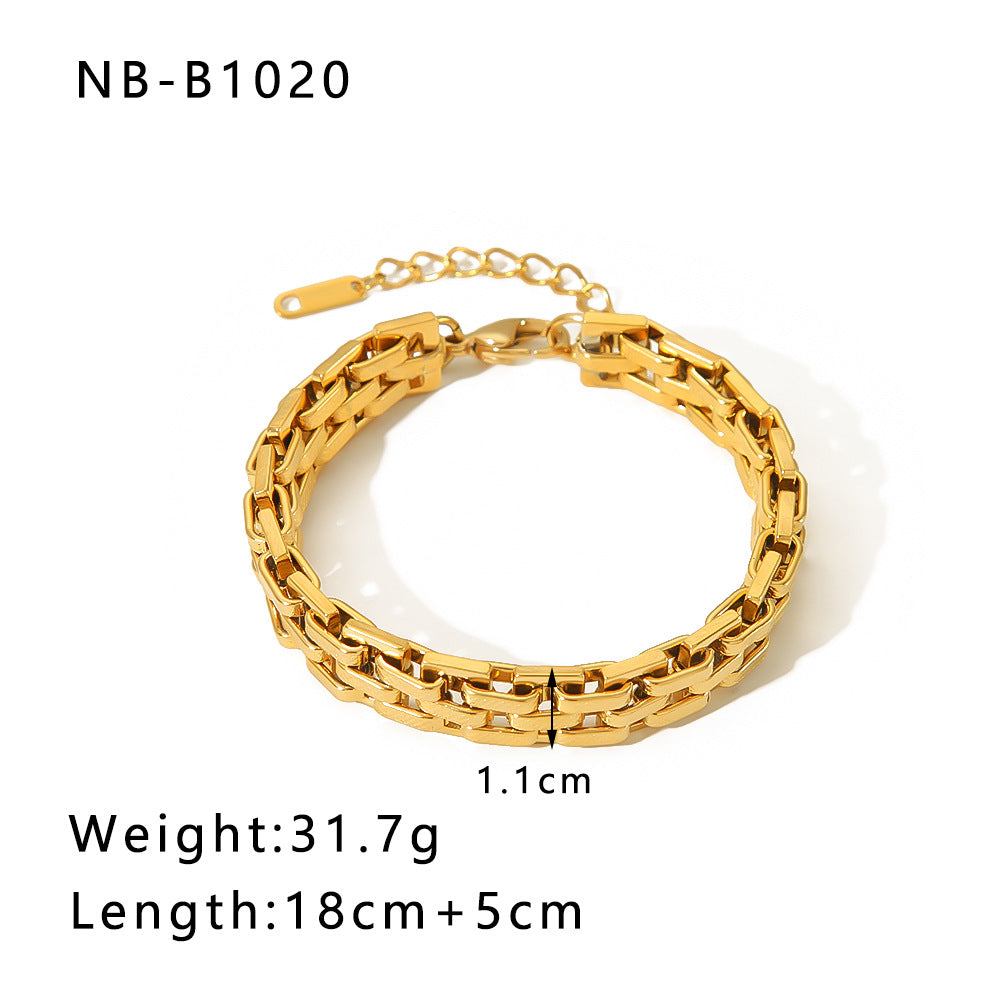 Punk Style Geometric Stainless Steel Bracelet with Thick Chain Design and 24K Gold Plated Finish