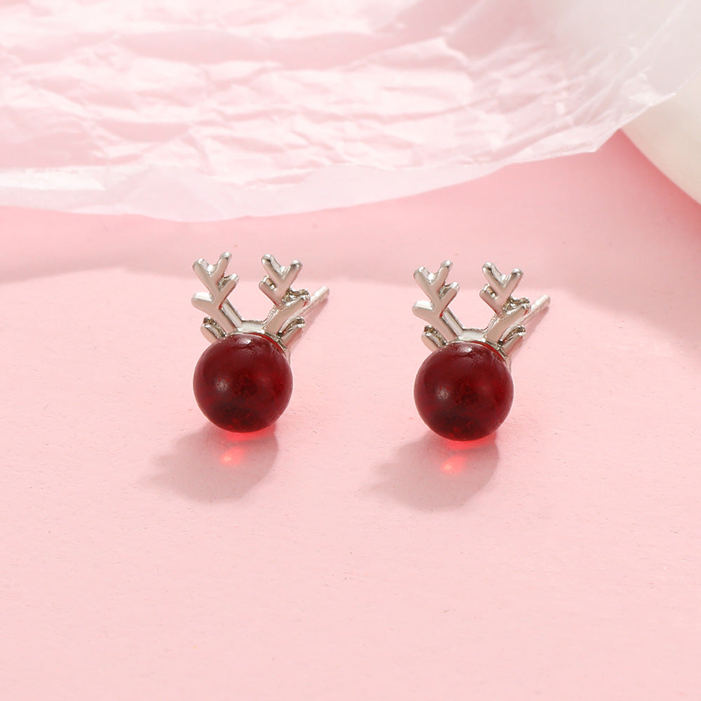 Pendientes Minimalistas de Ciervo para Mujer en Aleación con Acabado Galvanizado, Diseño Inspirado en Terciopelo Rojo Temático Navideño