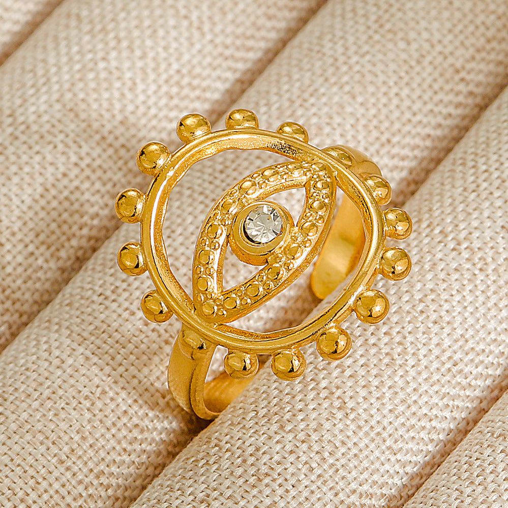 Vintage INS Style Stainless Steel Adjustable Ring with Natural Stone Inlay in Geometric Heart Zodiac and Animal Shapes