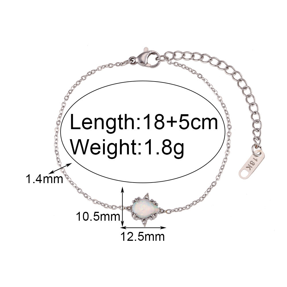 Fashionable Vintage Stainless Steel Water-Drop Shaped Australian Opal Pendant Necklace for Women with Electroplating Finish
