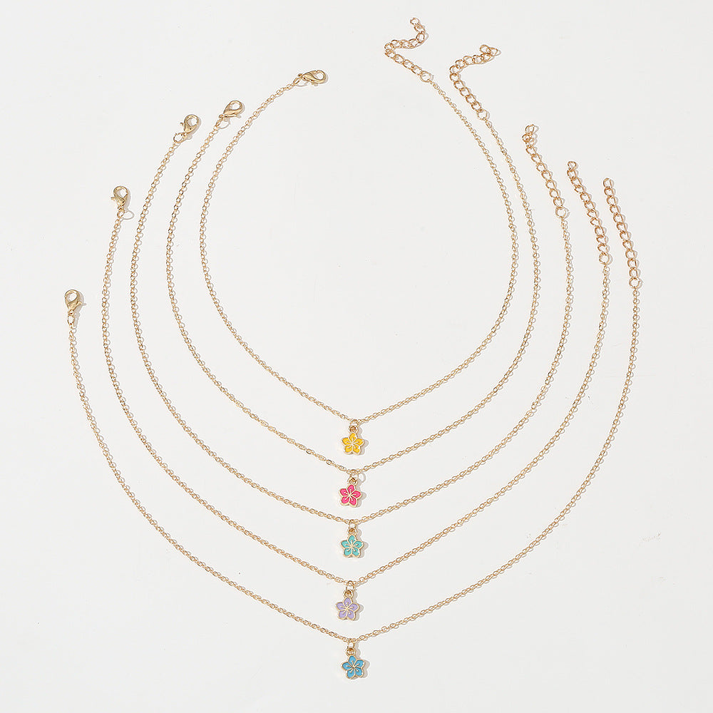 Juego de collar minimalista de aleación con forma de flor para niños con diseño de cadena cruzada