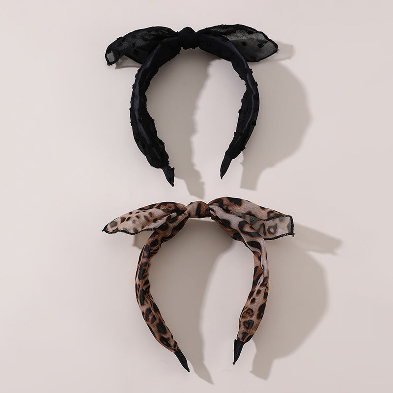 Set cerchietto da bambina con orecchie da coniglio in stampa leopardata con fiocco, accessorio per capelli moda autunno inverno in tessuto con rivestimento in resina