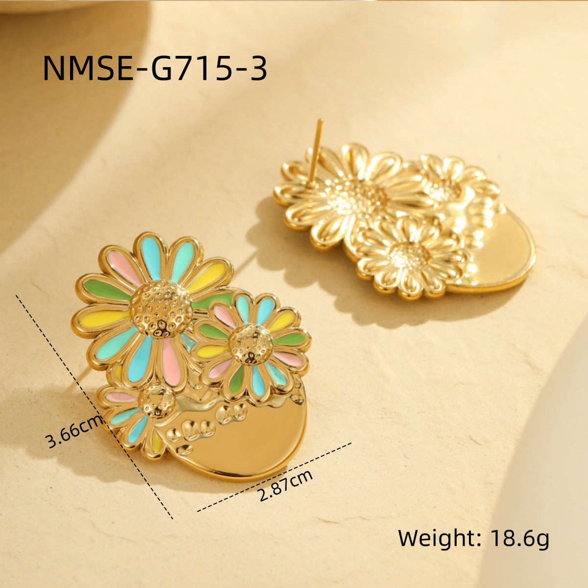 Fashionable Sunflower-Shaped Earrings in Titanium Steel with 18K Gold Plating for Women