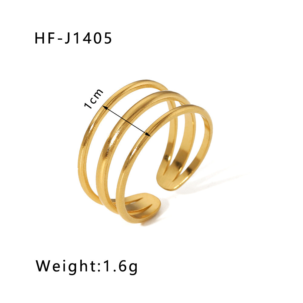Minimalist Instagram Style Geometric Hollow Leaf and Floral Titanium Steel Ring with 18K Gold Plating for Women