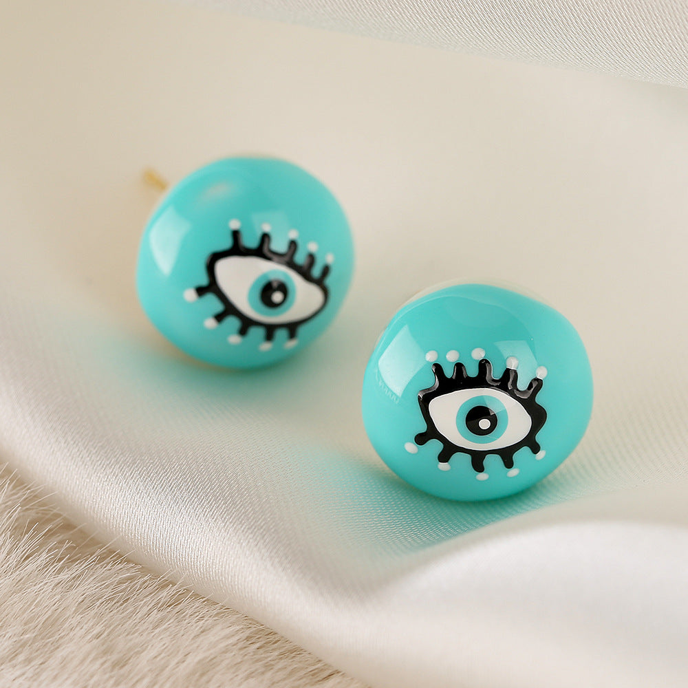Hand-painted Evil Eye Stud Earrings for Women with Enamel Finish in Geometric Shape Made of Copper