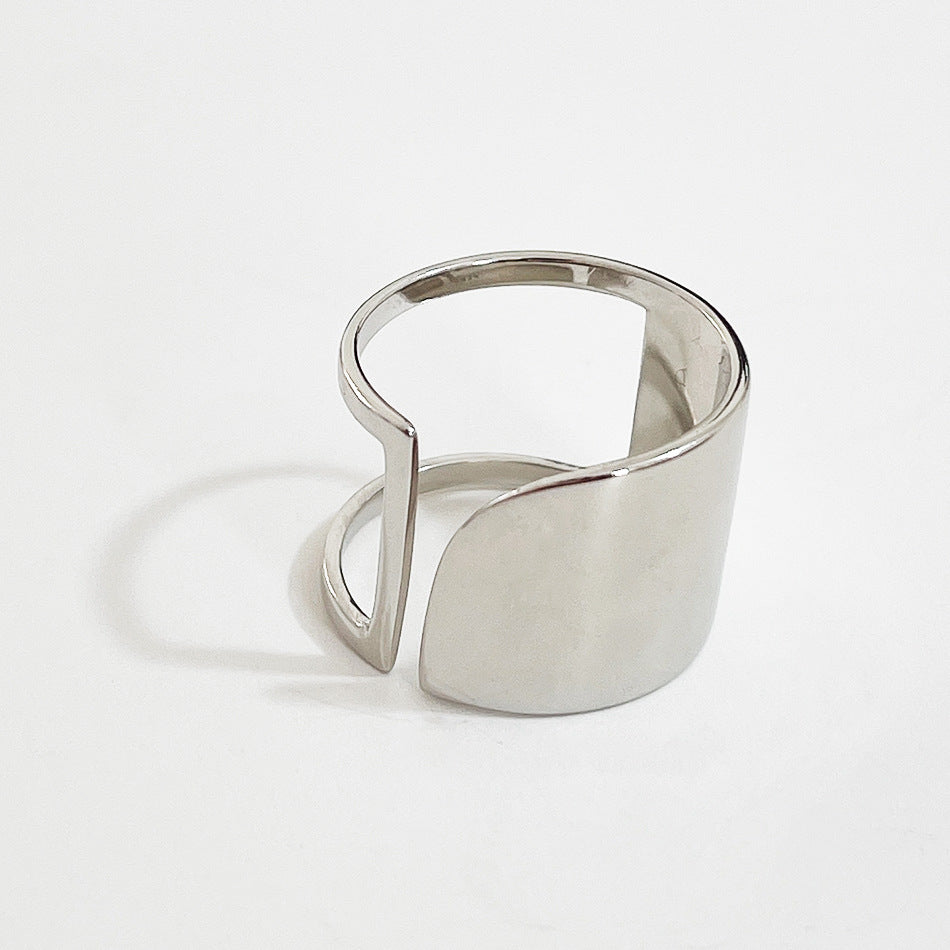 Anillo abierto minimalista de plata de ley 925 pulida geométrica