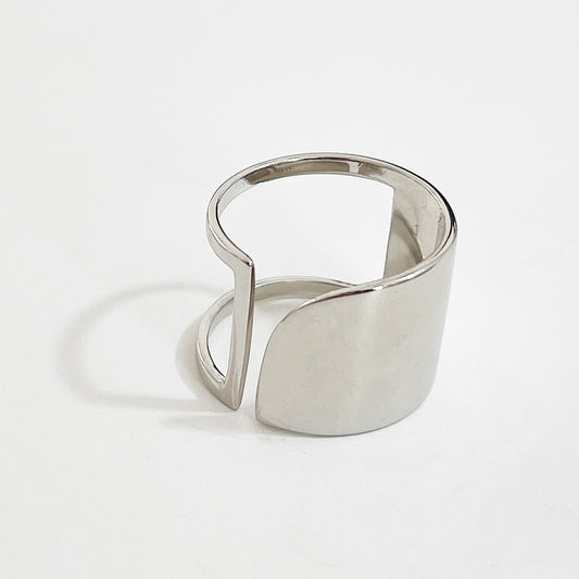 Anello aperto geometrico minimalista in argento sterling 925 lucido
