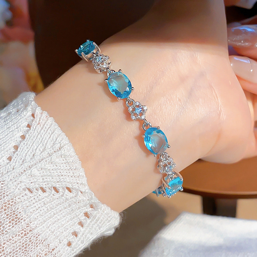 Sweet Minimalist Geometric Floral Brass Bracelet with Cubic Zirconia Inlay for Women