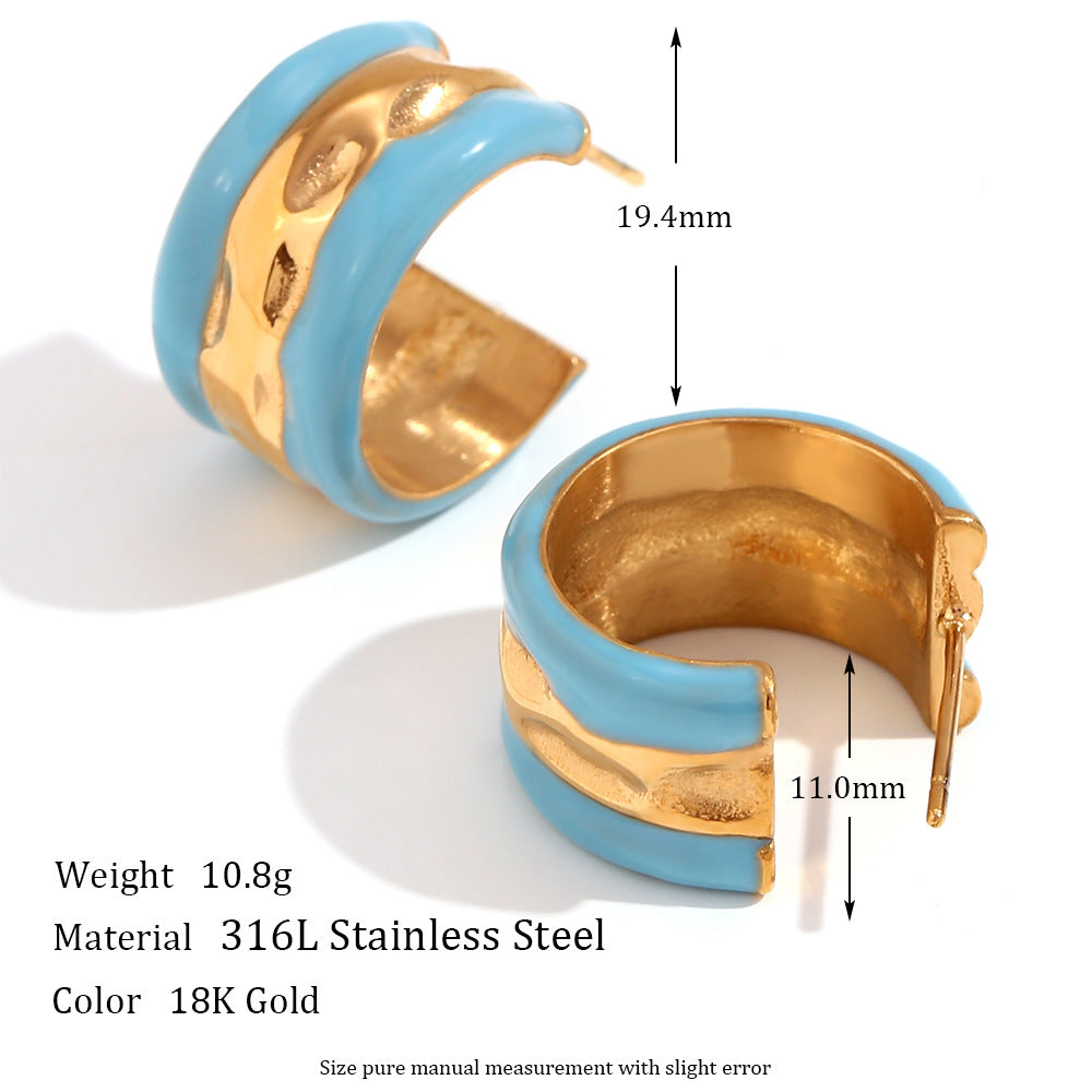Fashionable Geometric Stainless Steel Plated 18K Gold Wave Texture Drop Earrings for Women