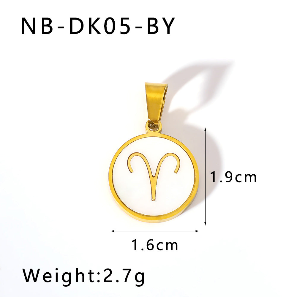 Minimalist Zodiac Pendant Necklace for Women Stainless Steel with 18K Gold Plating and White Abalone Inlay