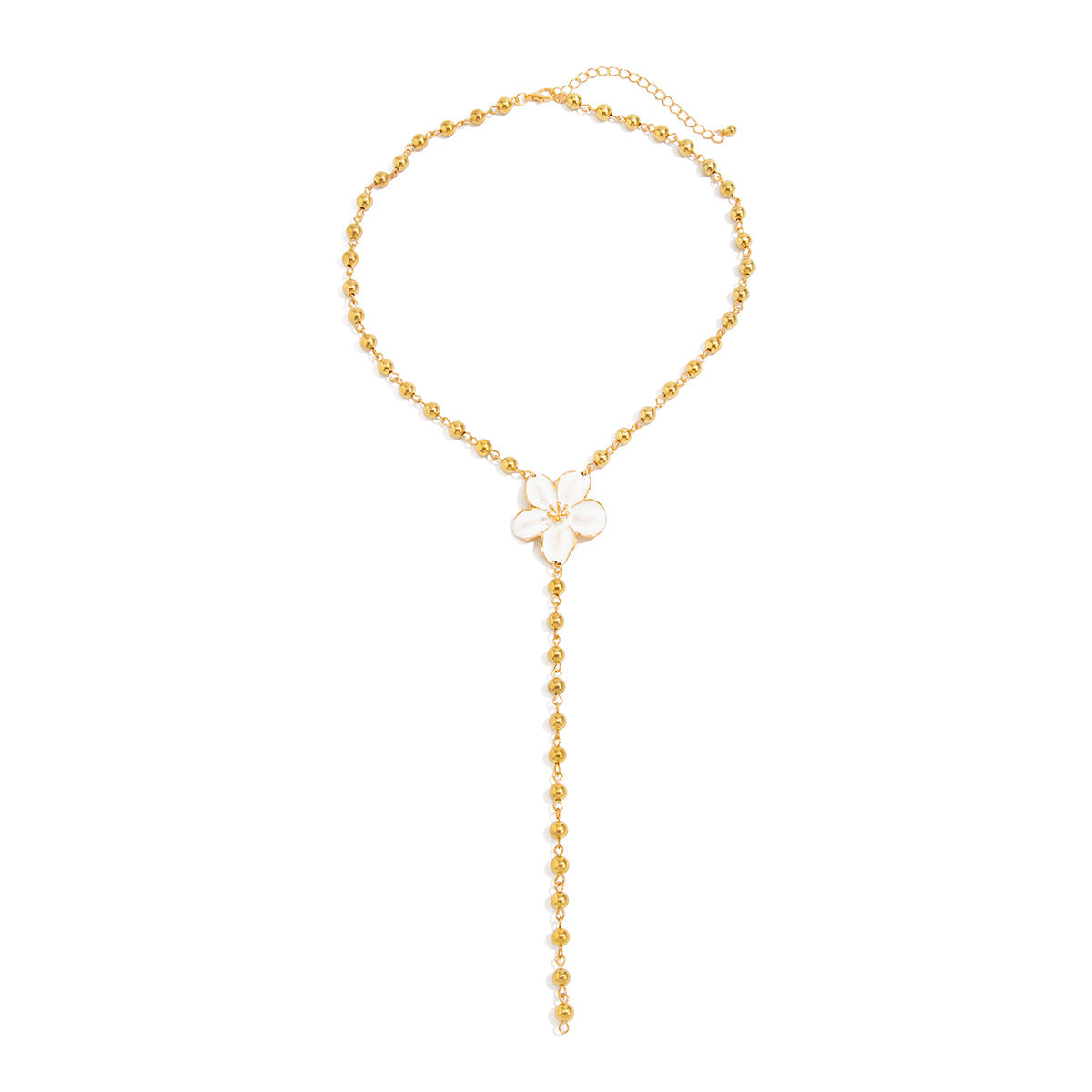 Minimalist Luxury Floral Drip Oil Alloy Pendant Ball Chain Necklace for Women