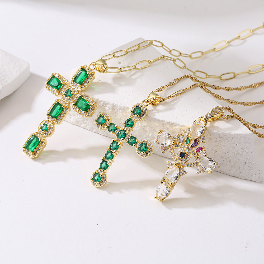 Collana pendente geometrica minimalista vintage da donna con base in rame placcata in oro 18 carati e intarsio di zirconi