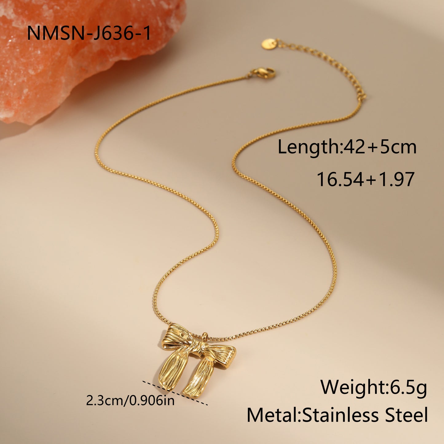 Minimalist Bow Knot Pendant Necklace in Stainless Steel with 18K Gold Plating for Women