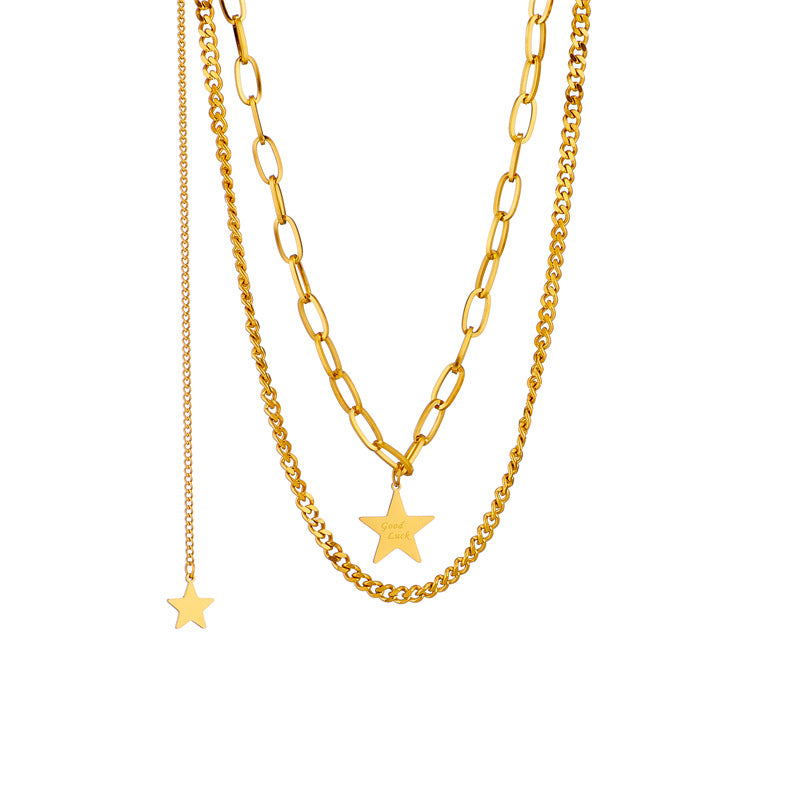 Collana da donna con ciondolo a stella a doppio strato minimalista in acciaio al titanio con finitura placcata