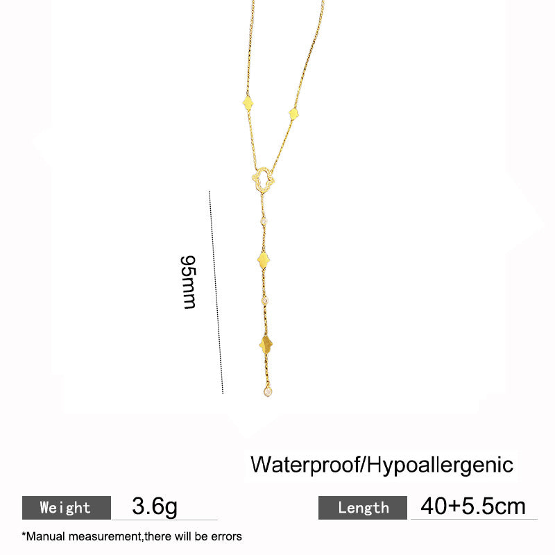 Geometric Rhinestone Inlaid Gold Plated Titanium Steel Necklace for Unisex
