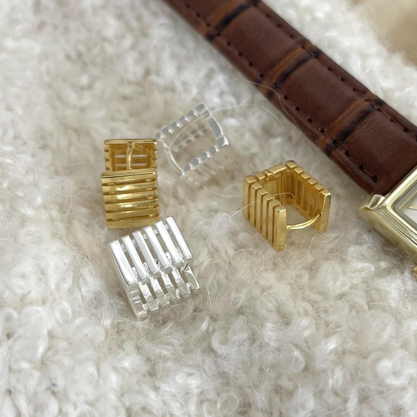 Minimalist Geometric Square Stud Earrings for Women in 925 Sterling Silver with Gold Plating