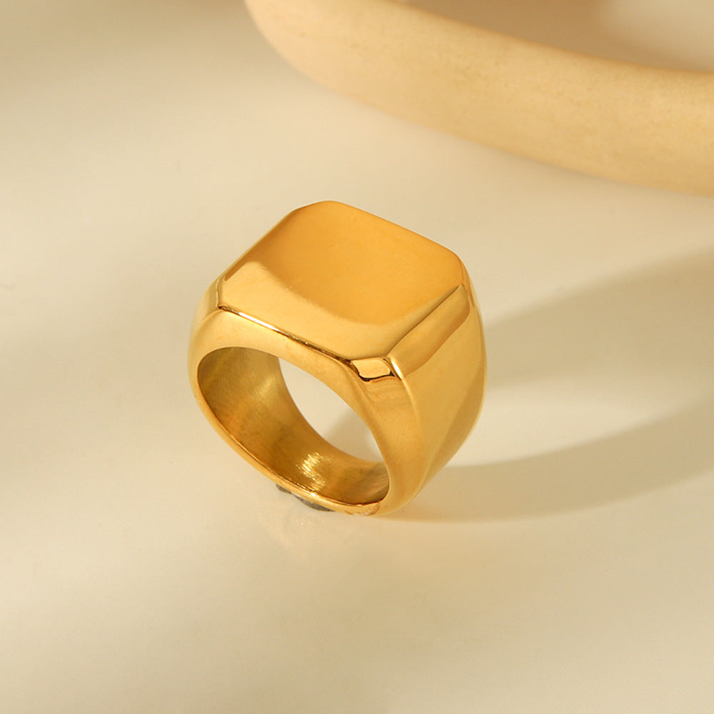 Minimalist Geometric Titanium Steel Ring with 18K Gold Plating Smooth Solid Square Band Luxury Women's Fashion Ring