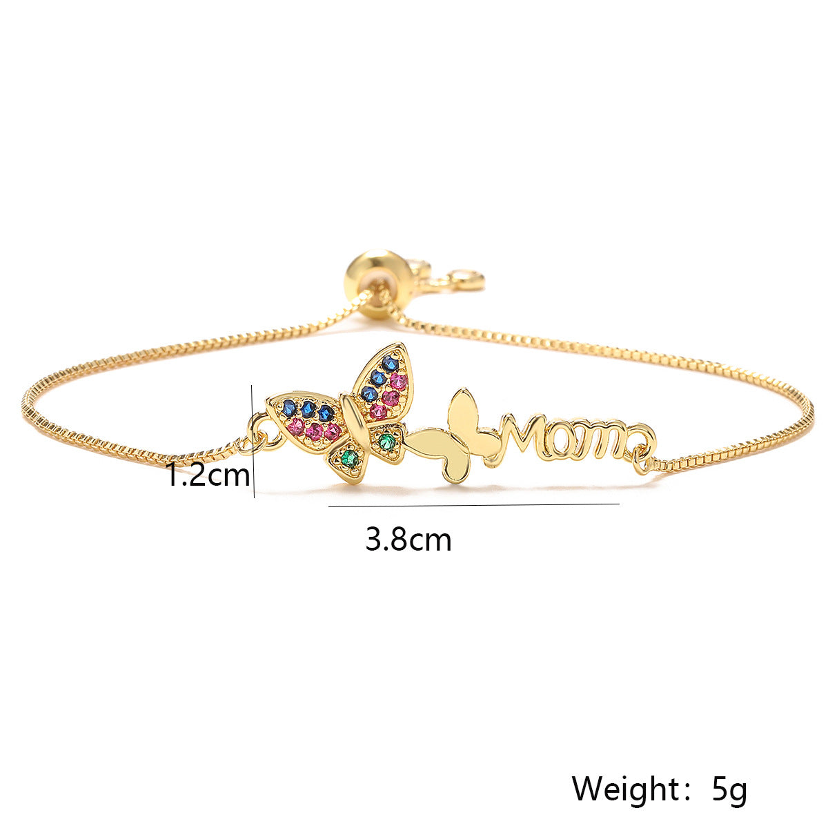 Elegant 18K Gold Plated Brass Butterfly Geometric Bracelet with Cubic Zirconia for Women