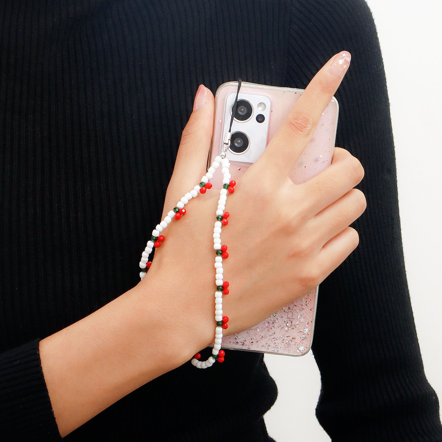 Sweet Fruit Cherry Alloy Beaded Phone Strap
