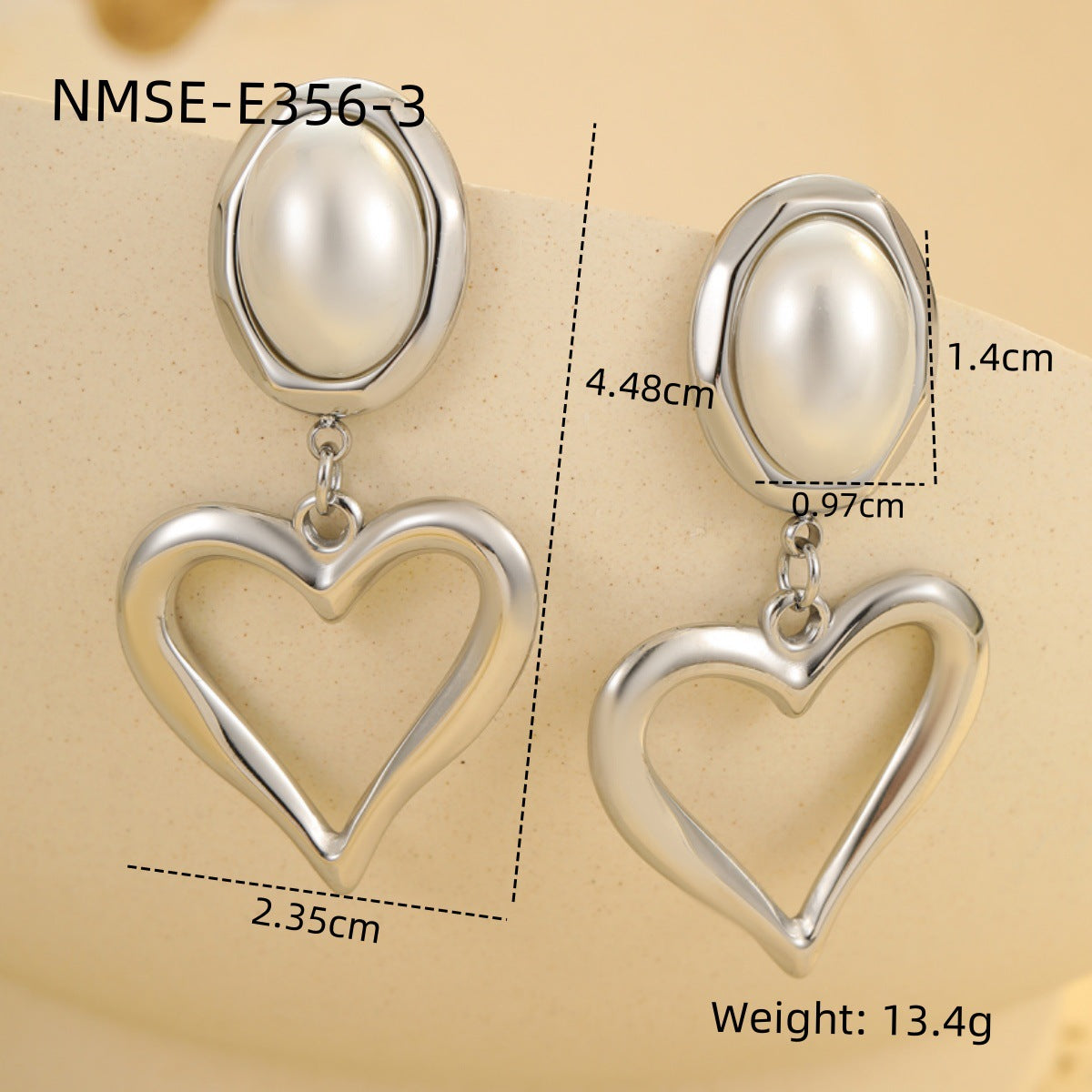 Pendientes con forma de corazón de estilo francés vintage, de acero inoxidable con baño de oro de 18 quilates e incrustaciones de piedra natural