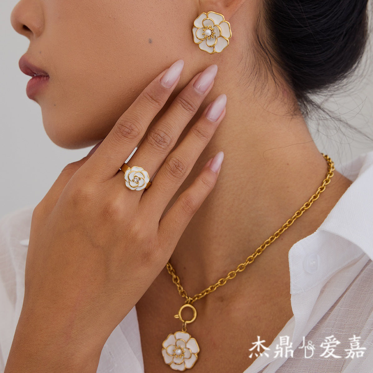 Minimalist Floral Plated Stainless Steel and Titanium Steel Jewelry Set for Women with Cable Chain