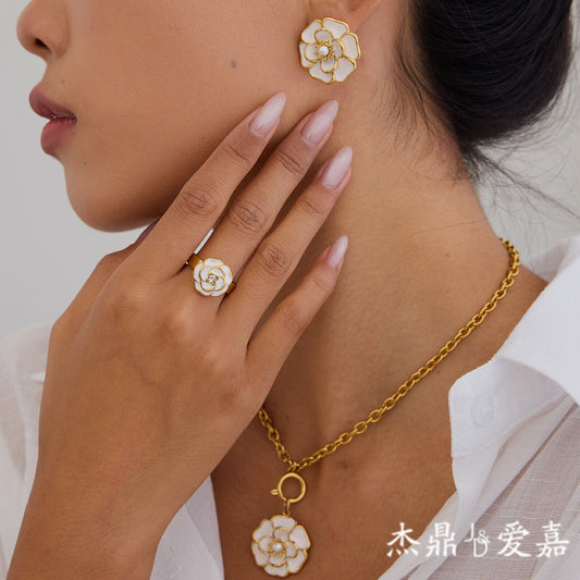 Conjunto de Joyas Minimalista Floral de Acero Inoxidable y Acero de Titanio Chapado para Mujer con Cadena de Cable