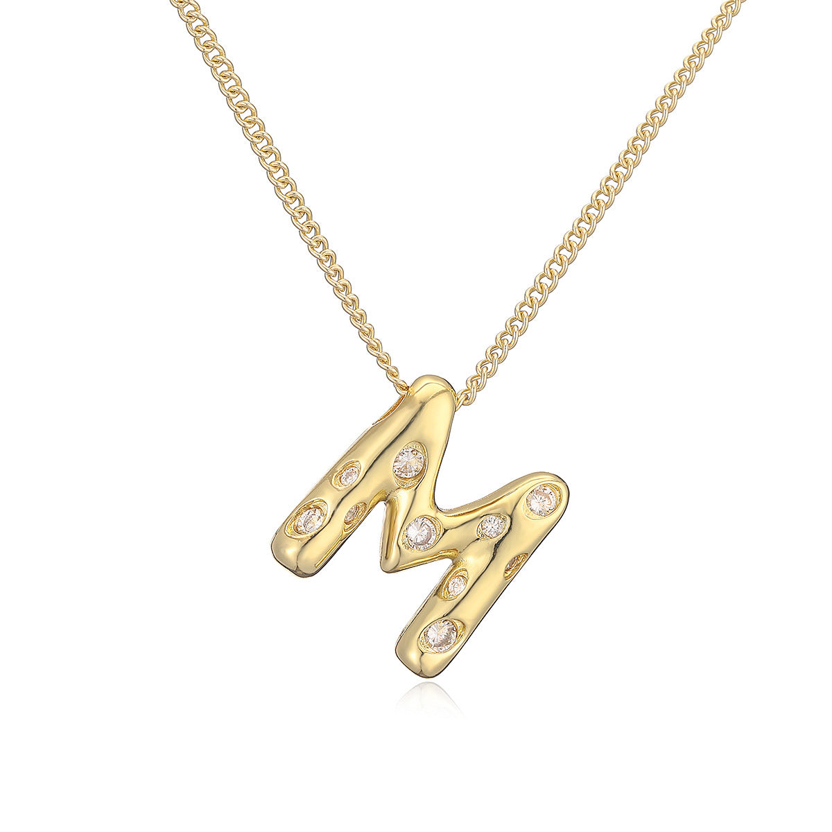 Collana da donna con ciondolo a lettera geometrico minimalista in ottone con placcatura in oro e intarsi in zircone