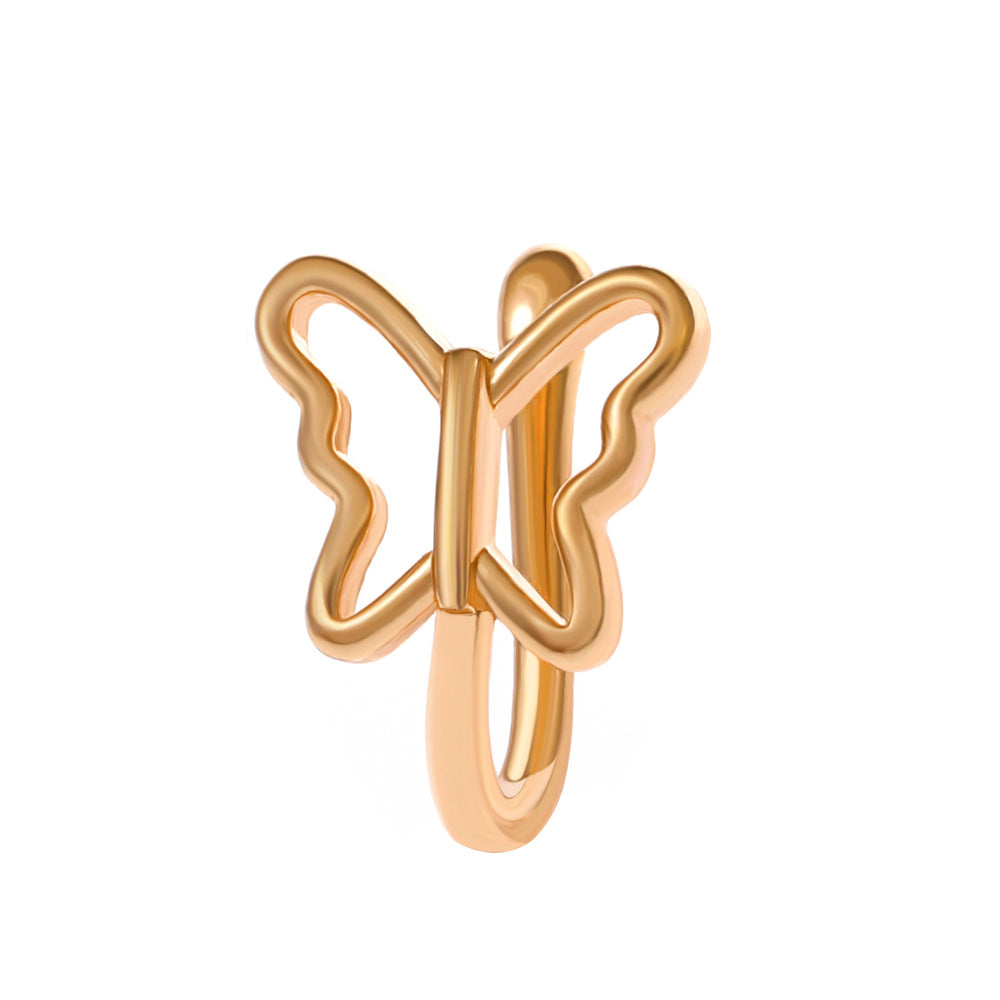Clip per il naso a forma di U con stella e cuore placcata in rame vintage con zirconia cubica