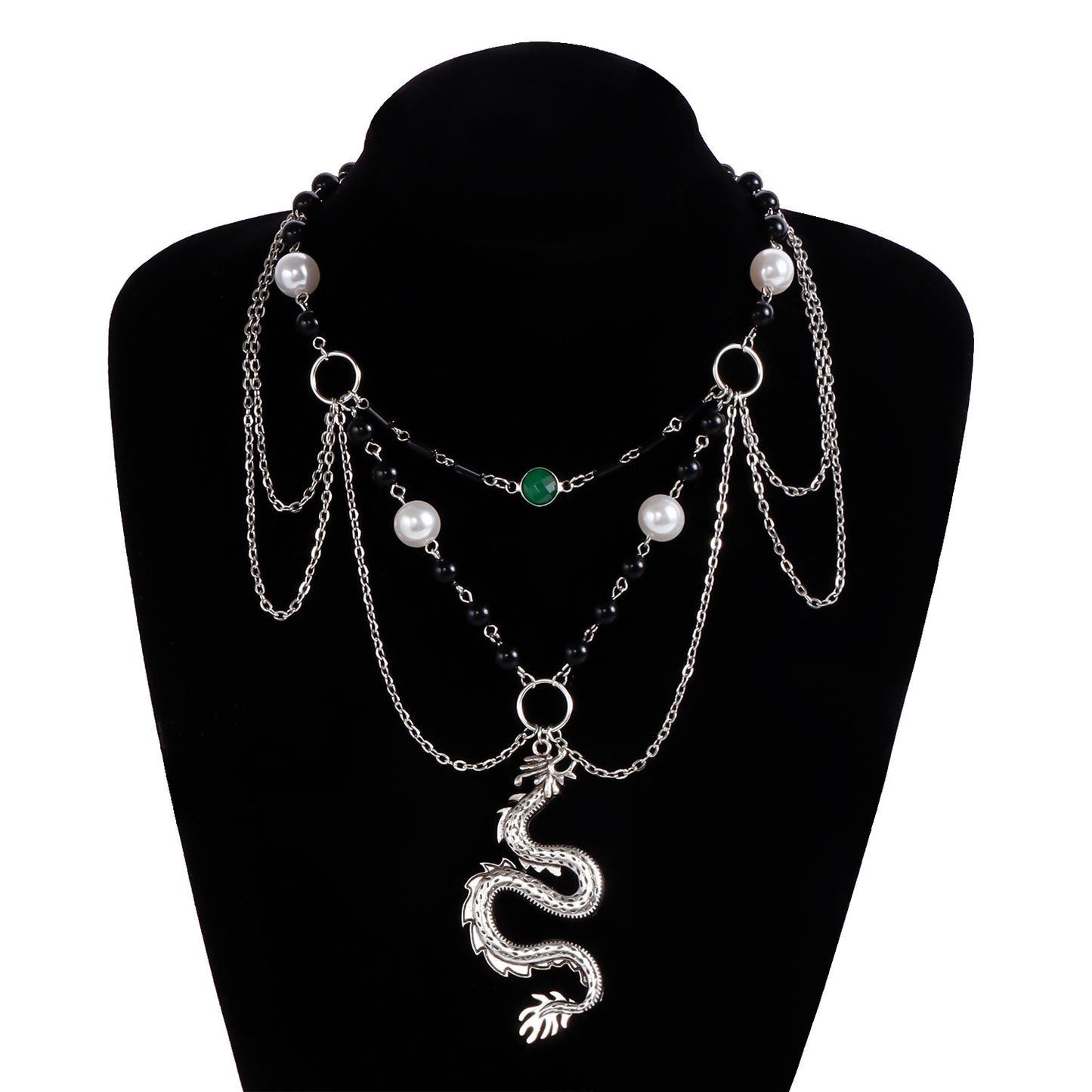 Vintage Twisted Dragon Pendant Necklace for Women Geometric Metal Sweater Chain with Plated Finish