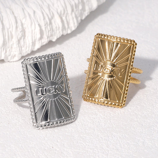 Anello aperto regolabile in acciaio inossidabile geometrico minimalista da donna con finitura galvanica