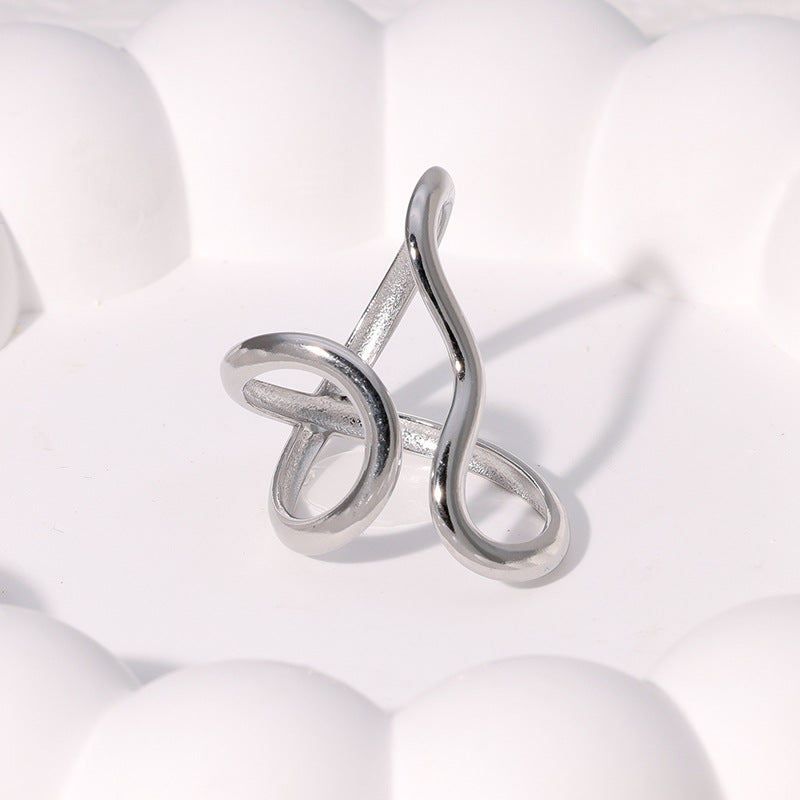 Minimalist Geometric Line Design Stainless Steel Adjustable Finger Ring for Women
