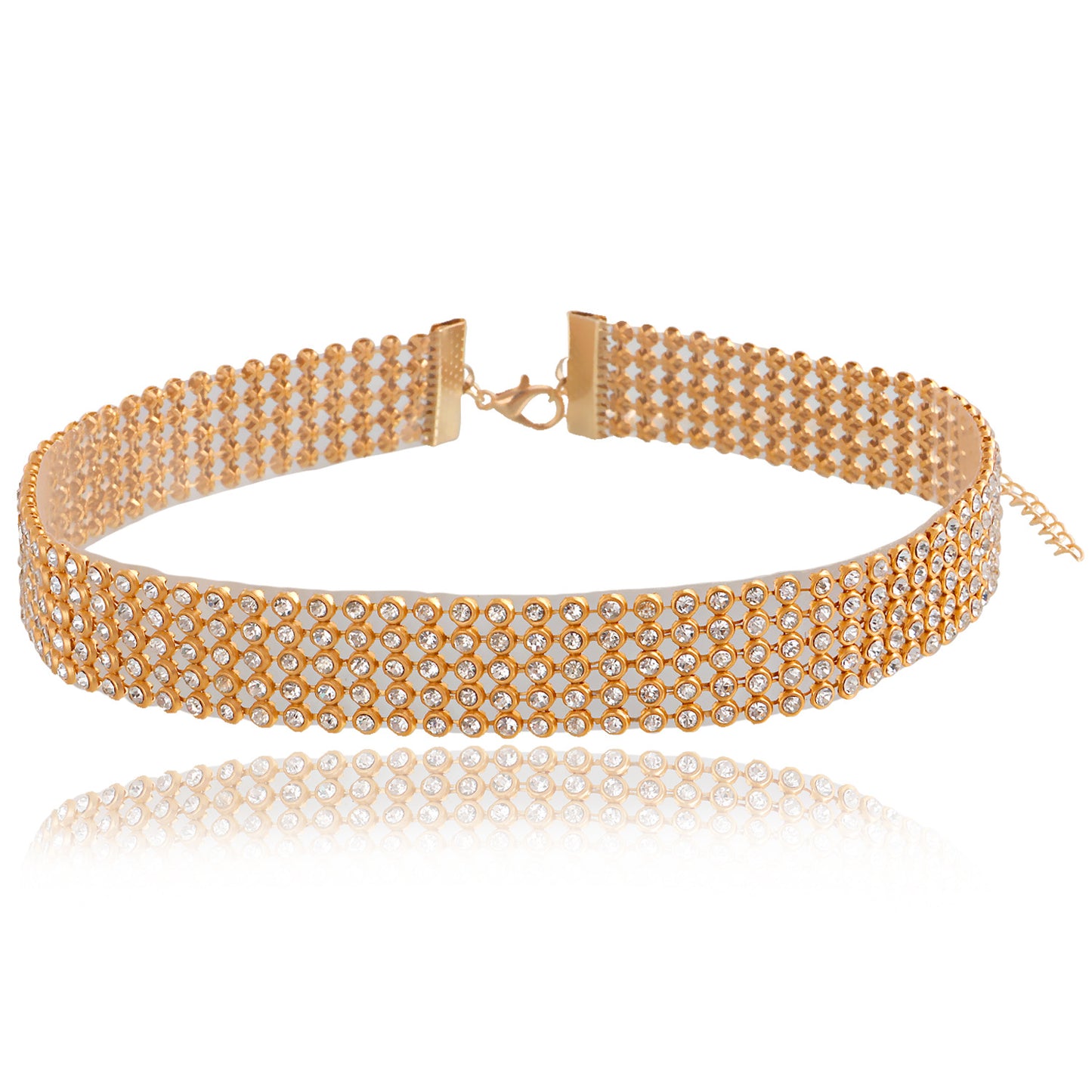 Geometric Alloy Choker Necklace with Plated Finish for Women Short Clavicle Chain Multi-Layer Rhinestone-Studded Neckwear