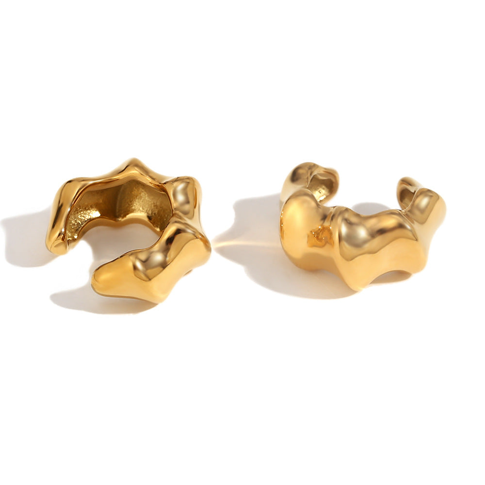 Fashionable Minimalist Geometric Bamboo-Shaped Stainless Steel Ear Clips for Women with 18K Gold Plating