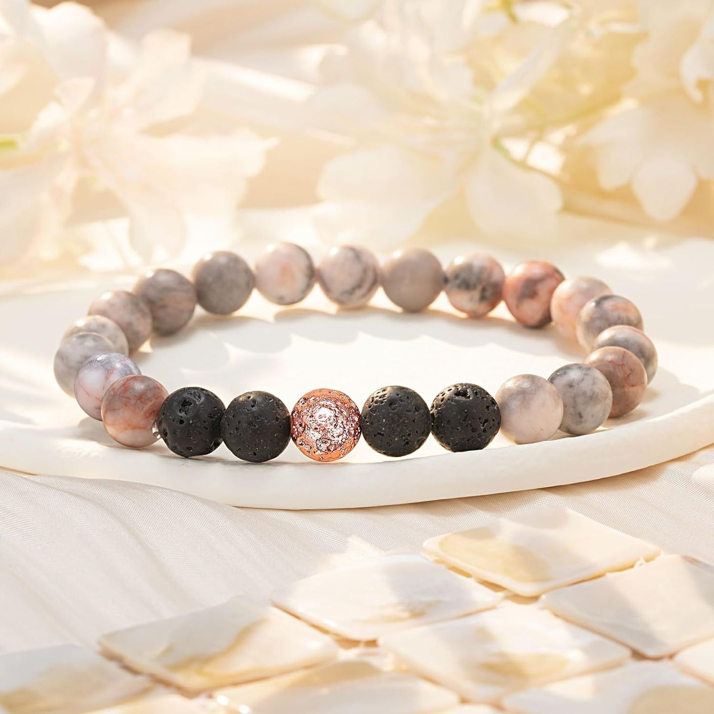 Sweet Geometric Zebra Print Agate Bead Bracelet Unisex Handmade Jewelry Gift