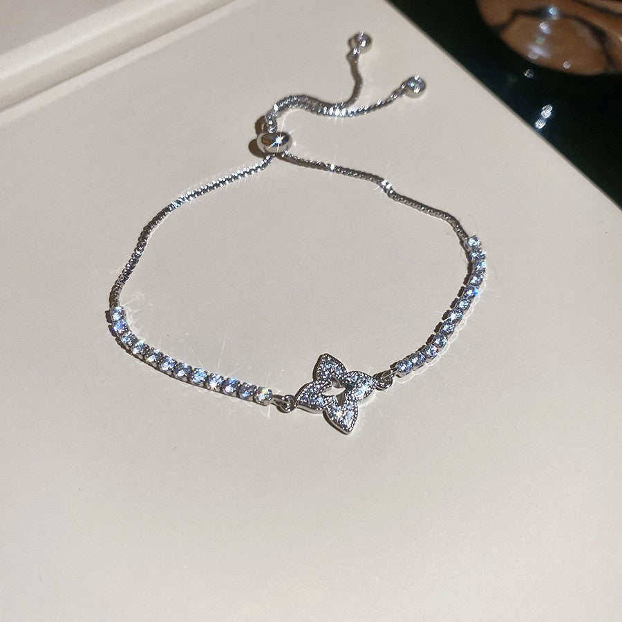 Elegant Geometric Floral Bracelet for Women in Plated Copper with Rhinestone Accents, Minimalist Office Style Hand Jewelry