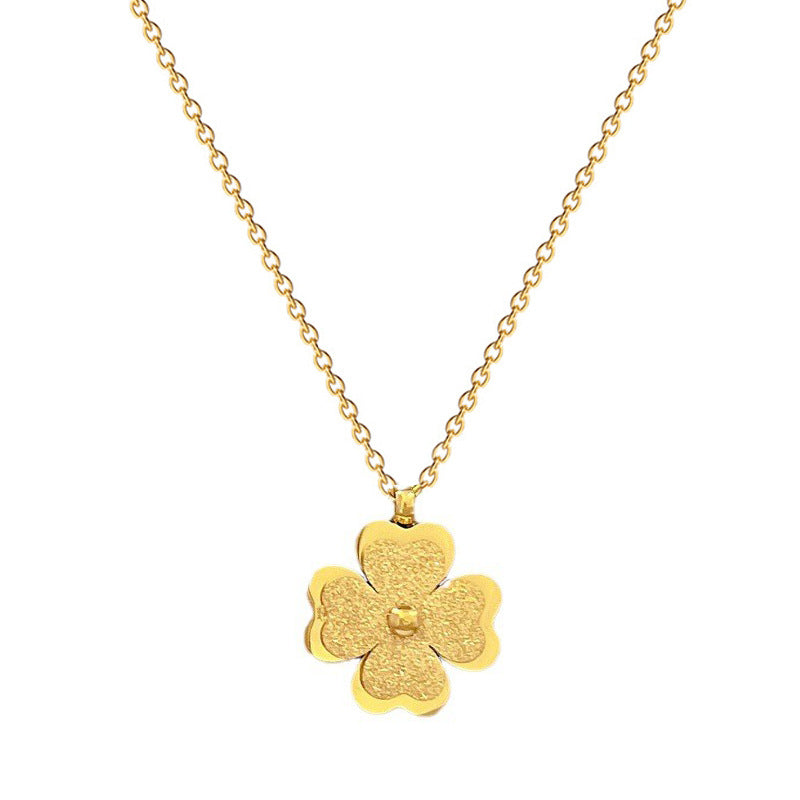Collana a Catena Minimalista con Trifoglio a Quattro Foglie e Peonia in Acciaio al Titanio Unisex