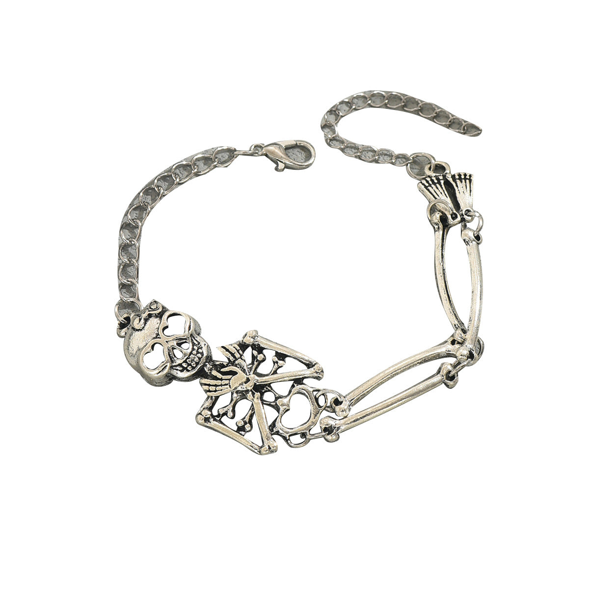 Pulsera de aleación de zinc chapada con diseño de calavera geométrica a la moda para mujer, accesorio de Halloween