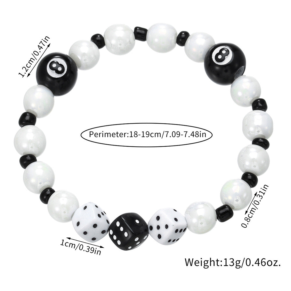 Geometric Dice Black 8 Acrylic Faux Pearl Stretch Bracelet for Women Fashion Casual Jewelry