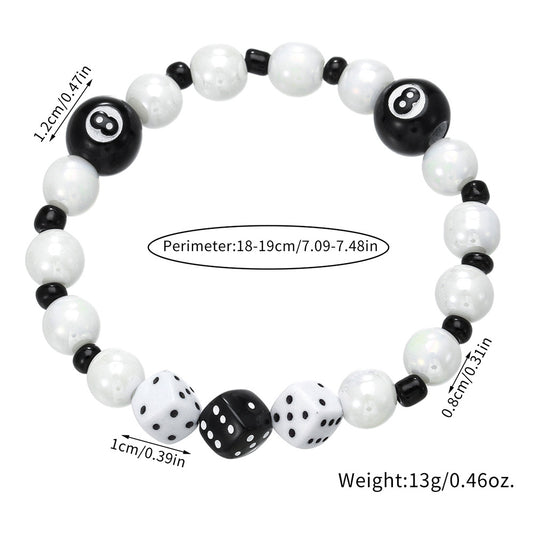 Bracciale Elasticizzato da Donna con Dadi Geometrici Neri 8 Perle Finte Acriliche, Gioielli Casual alla Moda