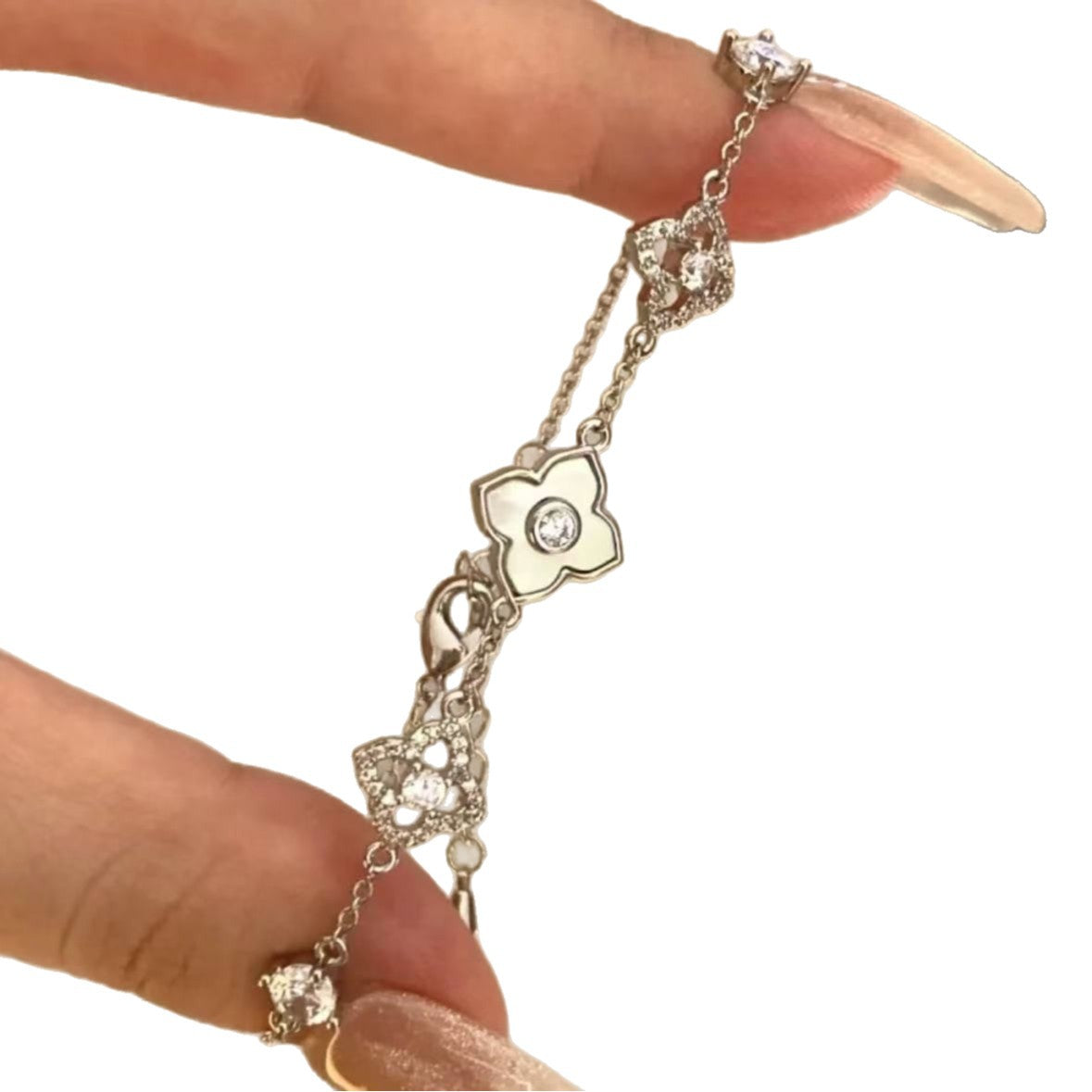 Elegant Geometric Floral Bracelet for Women in Plated Copper with Rhinestone Accents, Minimalist Office Style Hand Jewelry
