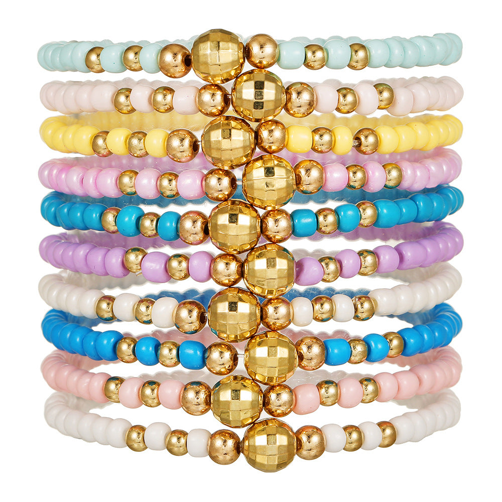 Minimalist Casual Geometric Round Seed Bead Alloy Handmade Bracelet Set for Women and Men