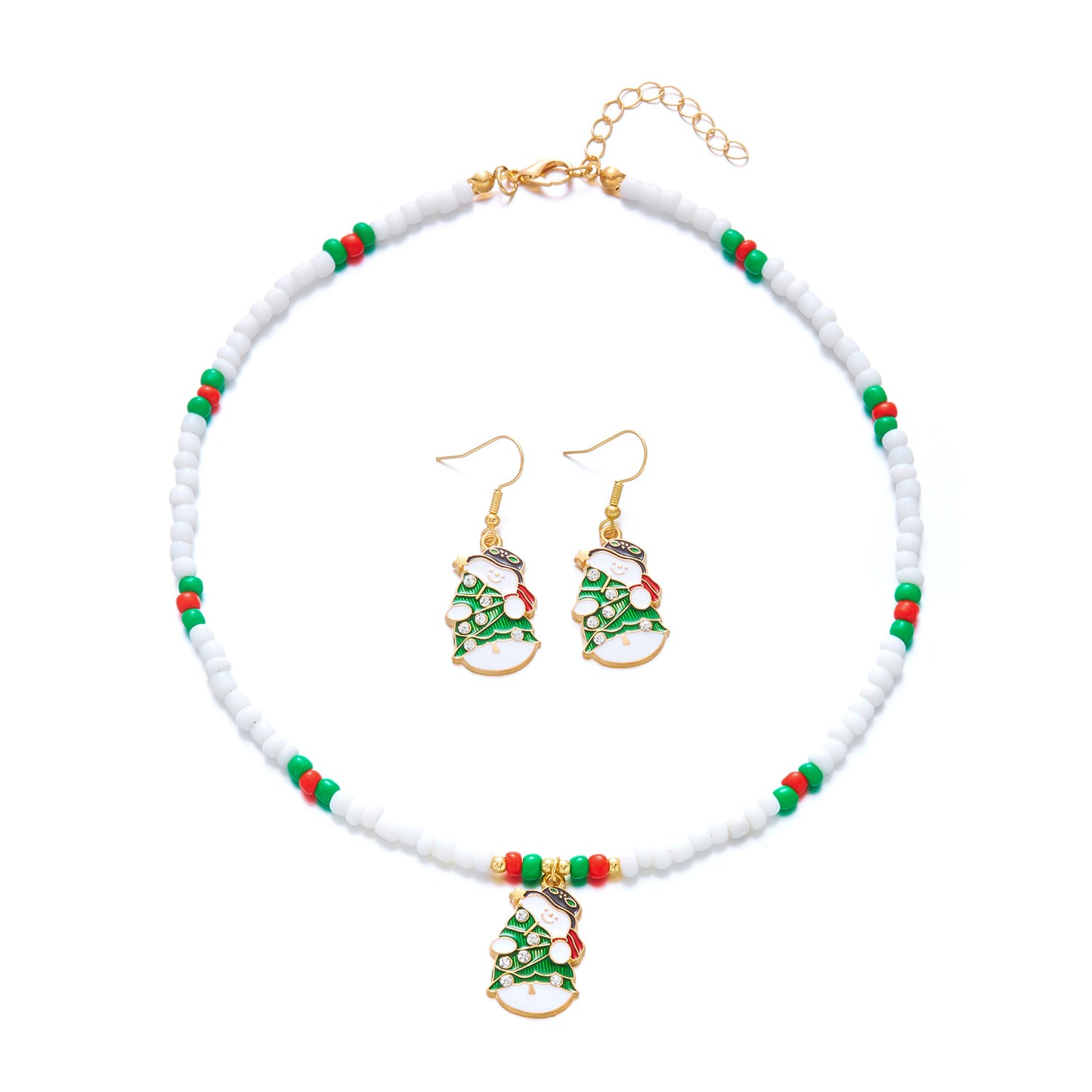 Set di Collana e Orecchini con Ciondoli ad Albero di Natale e Fiocco di Neve, Finitura Smaltata in Lega per Donna