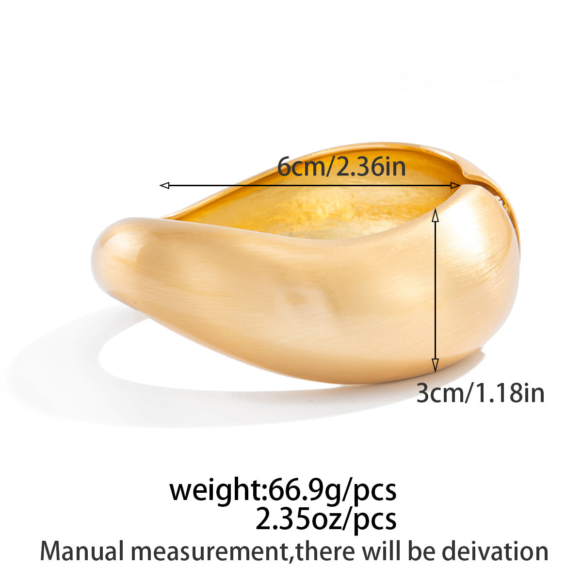 Minimalist Matte Plated Alloy Teardrop Oval Open Cuff Bracelet