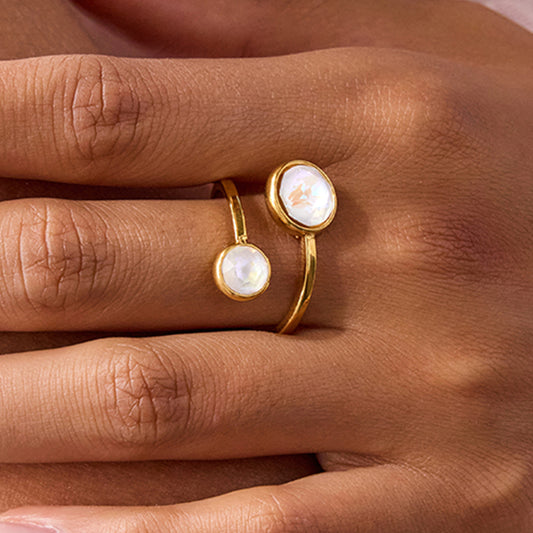 Anillo geométrico de acero de titanio con incrustaciones de circonita para mujer, joyería de moda de acero inoxidable galvanizado