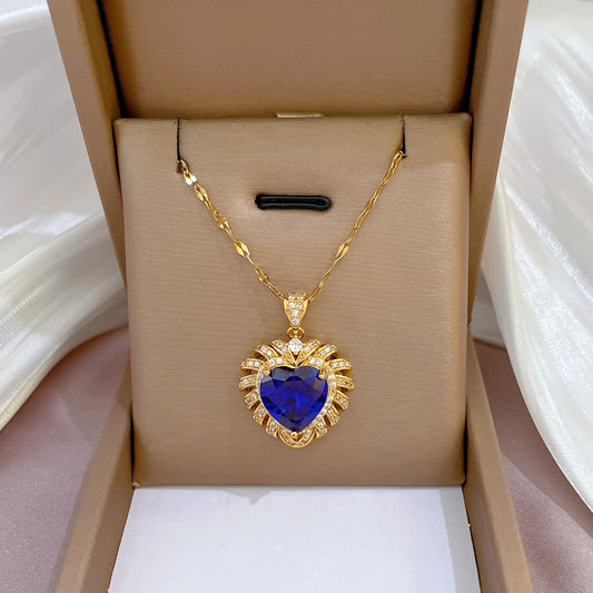 Collar Minimalista de Acero de Titanio en Forma de Corazón con Circonitas Microengastadas, Colgante de Cobre Bañado en Oro, Estilo Ins Delicado